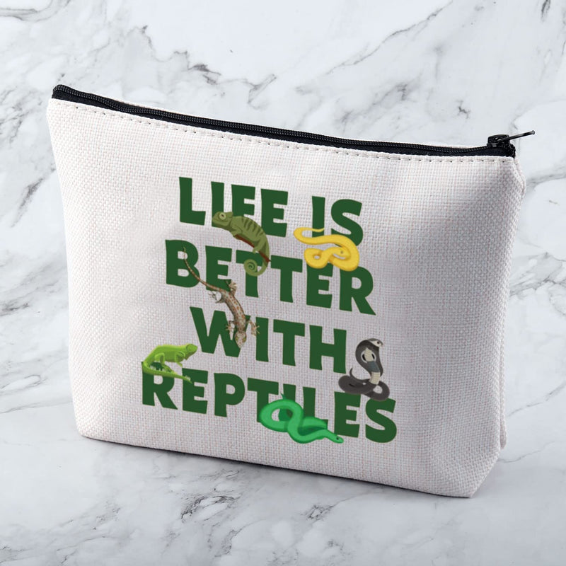 MNIGIU Reptile Lover Gift Life Is Better With Reptiles Cosmetic Bag Reptile Themed Gift Reptile Pet Carrier Bag - PawsPlanet Australia