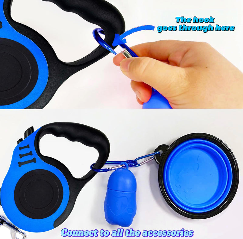 PETIMP Retractable Dog Leash Lightweight 16FT Leash Claw Print, with Folding Bowl,Dispenser,Rubbish Bags, for Small Medium Dogs(Blue) - PawsPlanet Australia