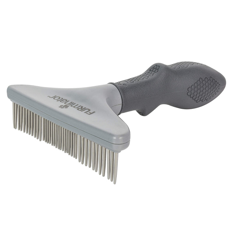 FURminator Dog/Cat Grooming Rake, Grooming Tool, Removes Loose Hair and Tangles, Gray updated model