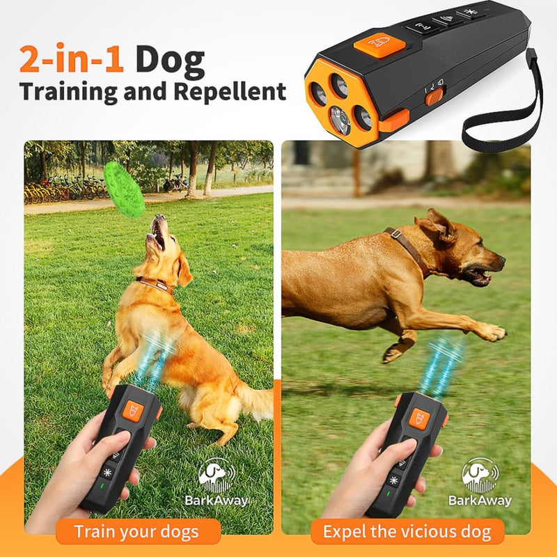Ultrasonic Dog Bark Deterrent Device - 4 Training Modes, Rechargeable with LED Flashlight, Stop Neighbor's Dog Barking, Humane Long Range Anti-Bark Tool Indoor/Outdoor - PawsPlanet Australia