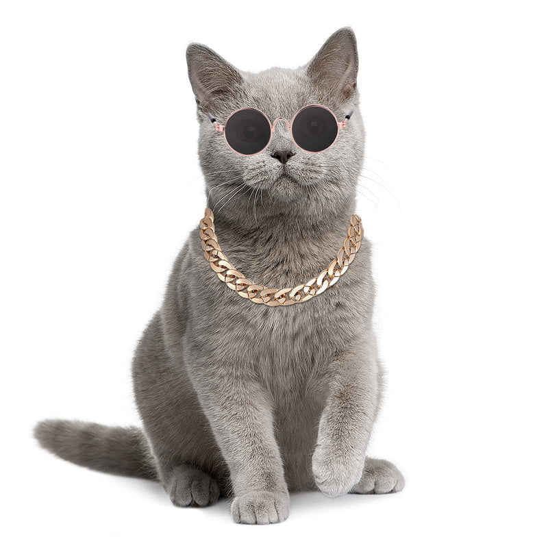 Cat Sunglasses Gold Chain Costume Decorations UV Protection Classic Retro Puppy Retro Sunglasses Faux Photo Props Rose Gold