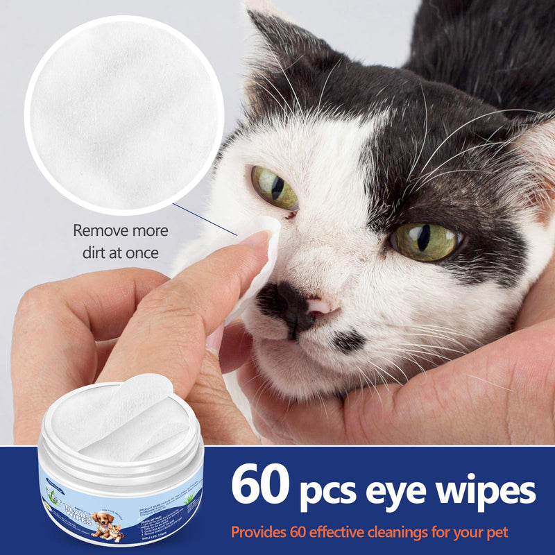 Dog Ear Wipes, Eye Wipes for Cats, Dog Tear Stain Remover Wipes, Pet Eye Wipes for Discharge and Crust (60 Packs) 60 pcs