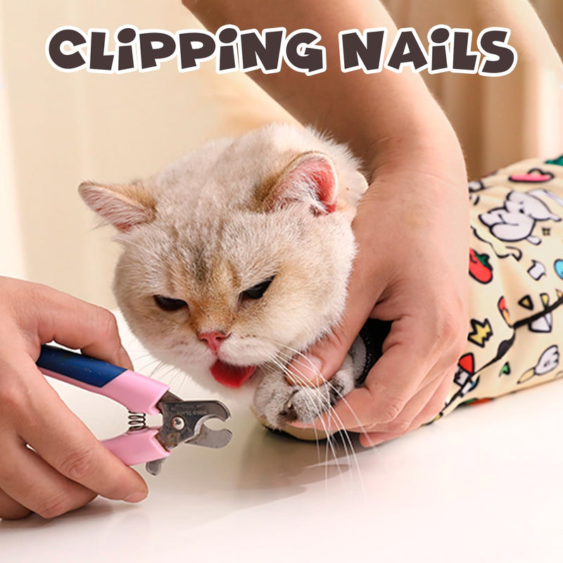 Cat Grooming Wrap, Self-Adherent Soft Cat Blanket to Wrap, Nail Clipping, Anti-Bite, Anti-Scratch, Anti-Escape Calming Wrap (Cute Prints, 3-6 lbs) Cute Prints - PawsPlanet Australia