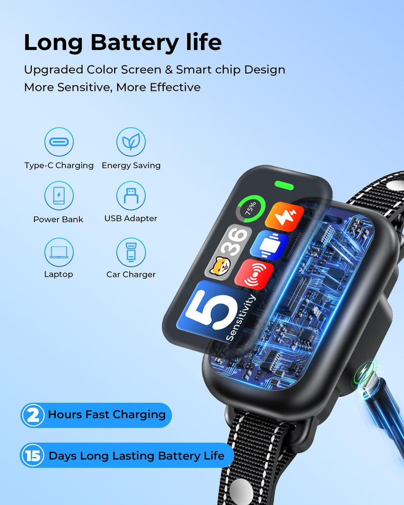 Dog Bark Collar, Smart AI Barking Collar for Large Medium Small Dogs, IP67 Waterproof Rechargeable Training Device with 5 Modes, 5 Sensitivity & Safe Shock, Fits 8-150 lbs, Over 6 Months Old, Black - PawsPlanet Australia