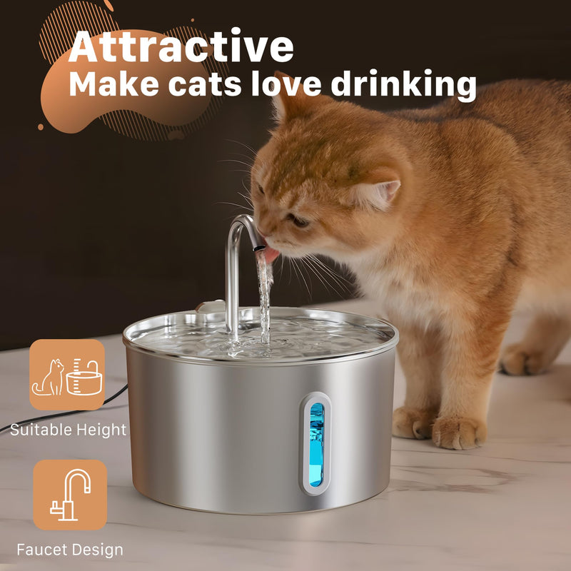 Cat Water Fountain Stainless Steel: 74oz/2.2L Cat Fountain for Drinking - Pet Water Fountain for Cats Inside - Automatic Dog Water Dispenser Bowl Feeding & Watering Supplies 6 Filters 3 Sponges 74oz Fountain + 6 Filters + 3 Sponges - PawsPlanet Australia