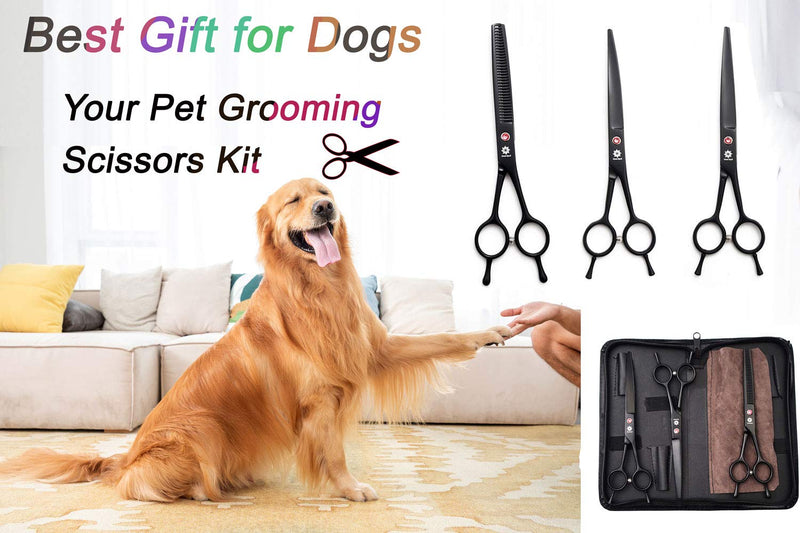 Dream Reach Professional 7.0'' Dog & Cat Grooming Scissors Kit - Curved & Straight Scissors, Thinning Shears with Grooming Comb - 3pcs Set 3-Set - PawsPlanet Australia