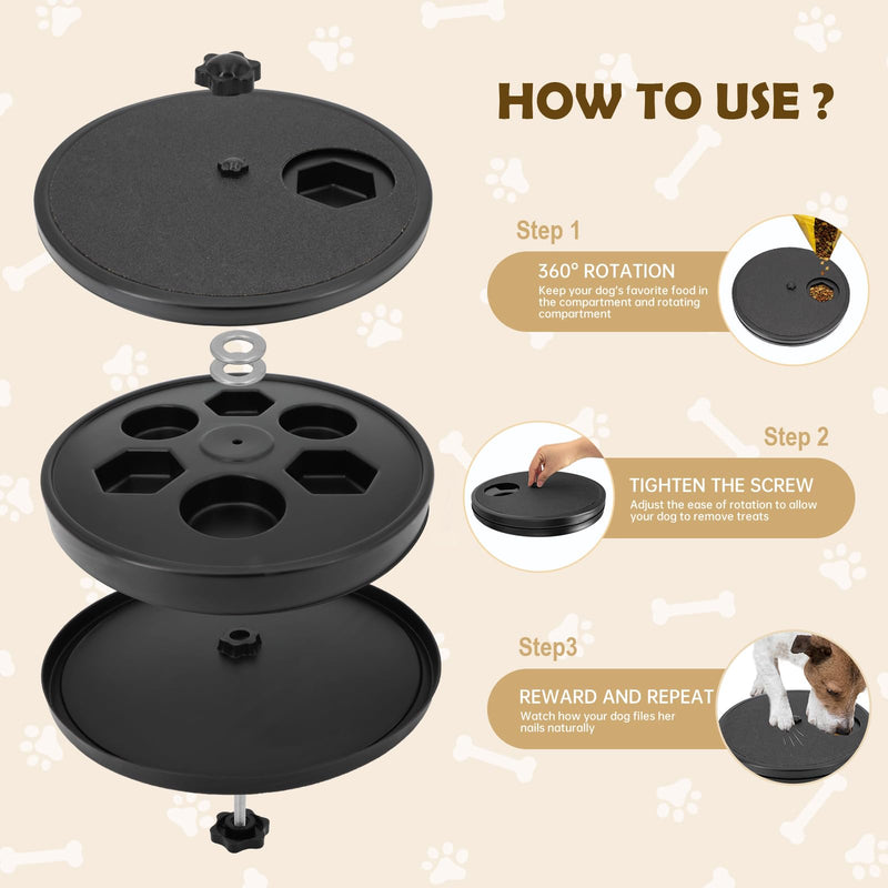 Dog Nail Scratch Board - 3 in 1 Rotatable Round Dog Scratch Pad with Treats Box, Dog Nail File Toy for Dog Nail, Dog Scratch Pad for Nails，Dog Scratcher for Small and Large Dogs - Sandpapers Included Black - PawsPlanet Australia