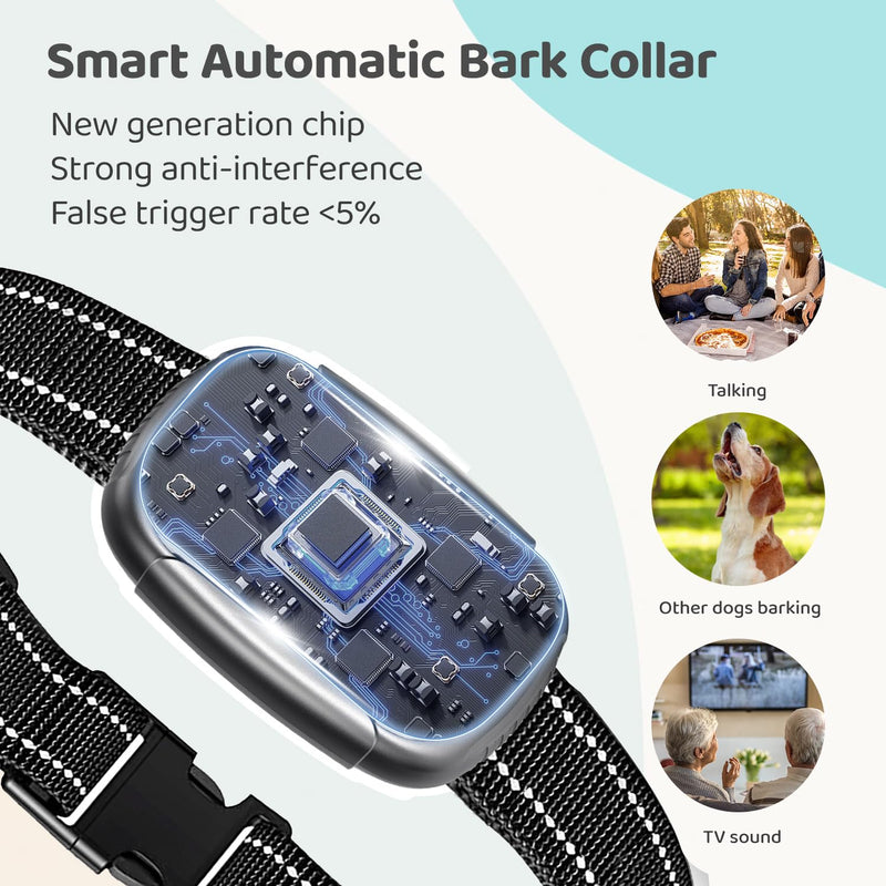Dog Bark Collar Effective No Bark Training for Dogs of Large Medium and Small Rechargeable Anti Bark Collar for Dogs Automatic Bark Collar with 5 Adjustable Sensitivity Beep and Vibration Modes Black - PawsPlanet Australia