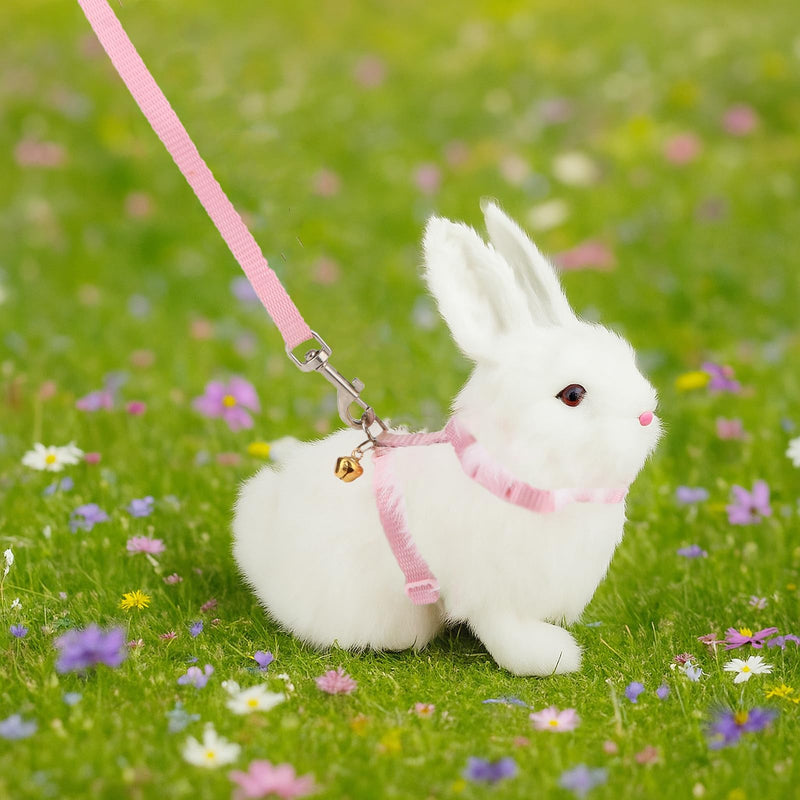 Hypeety Rabbit Bunny Harness with Leash Adjustable Soft Nylon Harness Rabbit Vest Lead Pink Blue Lead Leash All Season for Small Animals (Pink)