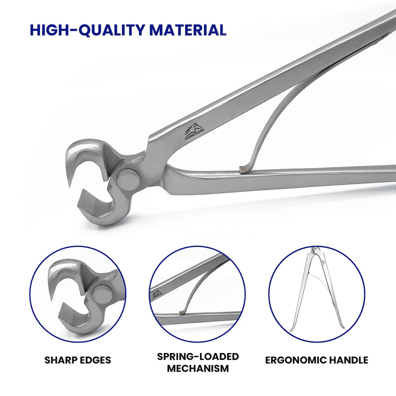 Equine Care 12" Spring Loaded Hoof Nipper, Drop Forged Chrome Vanadium Steel, Oil Tempered, One-Handed High Leverage Farrier Hoof Trimmer for Horses, Donkeys, Cattle & Livestock 12 inch