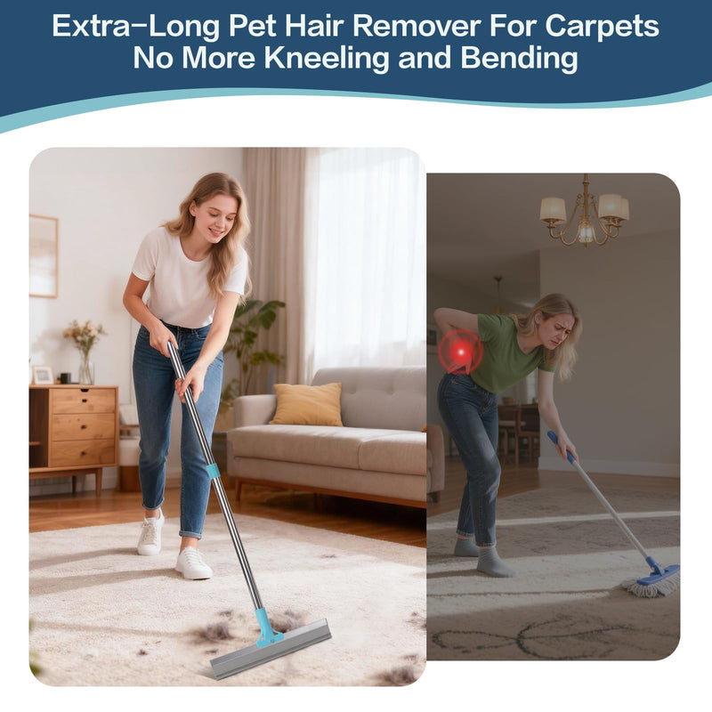 3 in 1 Carpet Rake for Pet Hair Removal, Reusable Pet Hair Remover Broom with 54" Adjustable Long Handle, Dog Cat Carpet Scraper Brush Tool Kit for Cleaning, Dog Fur Broom for Rugs, Mats, Couch - PawsPlanet Australia