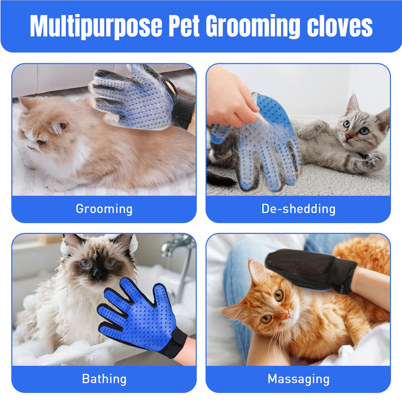 Cat & Dog Grooming Gloves for Shedding, 4PCS Efficient Deshedding Pet Grooming Gloves for Dogs with 1PCS Pet Hair Remover Gloves, Cats & Horses with Long & Short Fur - PawsPlanet Australia