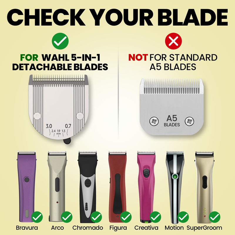 8-Sized Professional Animal Stainless Steel Guide Comb Set for 5-in-1 Detachable Blade Clippers, Compatible with Wahl Bravura, Arco, Chromado, Figura, Motion, for Dogs, Cats, and Horses