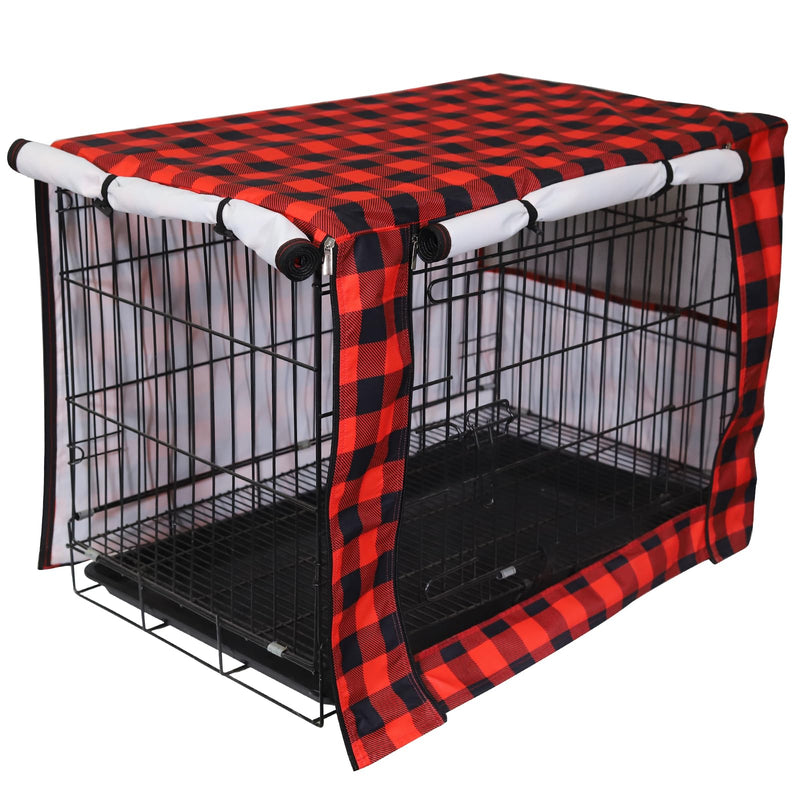 Dog Crate Covers,Cover Fits 48" Kennel Indoor,Polyester Pet Kennel Covers,Breathable Mesh Windows,Repels Oils and Stain,Washable Cover Universal Fit for Standard Metal Crate-Red Plaid 48"L x 30"W x 32"H