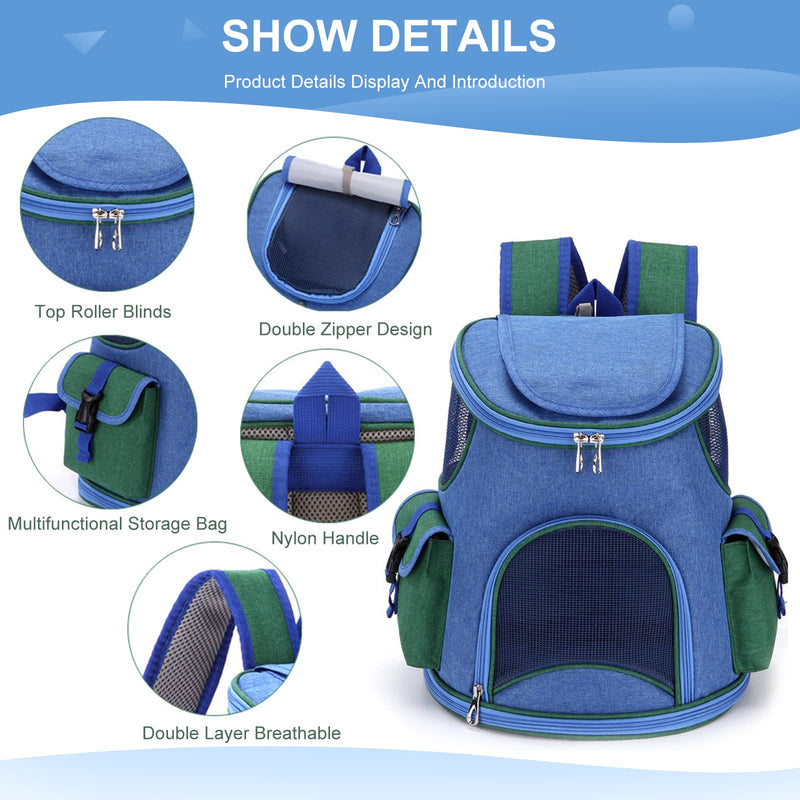 PETCUTE Cat Carrier Backpack for Cats and Small Dogs,Foldable Breathable Pet Carrier Backpack with Inner Safety Strap, Removable Mat,Dog Backpack Carrier with Side Pockets for Travel Camping Hiking M Dark Blue+Green - PawsPlanet Australia