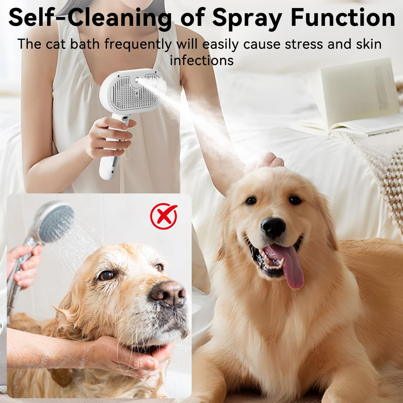 Pet Steam Brush for Cats Brush Grooming with Release Button for Long Short Haired Cat Dog Comb Pet Spray Slicker Brushes Rechargeable with Water Shedding Cleaning