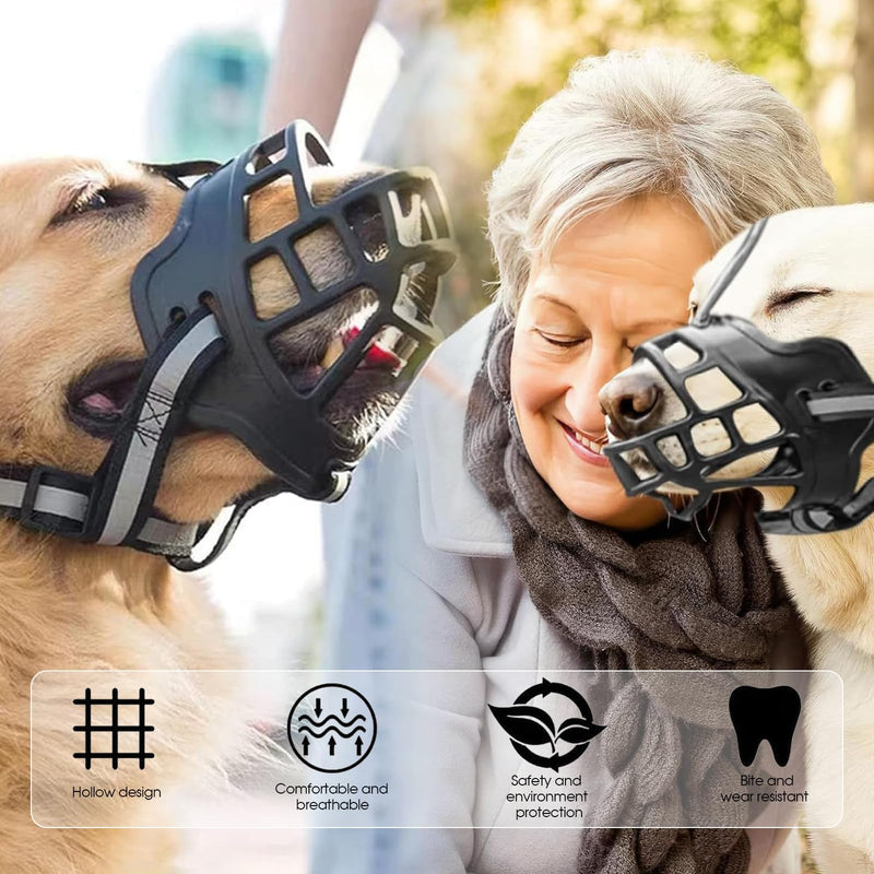 Dog Muzzle, Breathable Basket Muzzles for Small Medium Large Sized Dogs, Adjustable Humane Cage Mouth Cover for Scavenging Grooming Biting Chewing, Allows Panting and Drinking(Soft Rubber, M) - PawsPlanet Australia