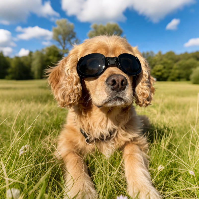 PETLESO Dog Goggles Medium Breeds, Clear UV Protection Dog Sunglasses with Black Replaceable Lenses, Adjustable Doggy Glasses for Outdoor Activities Hiking/Camping Windproof Pet Eyewear Black (Clear+Black Lens) - PawsPlanet Australia