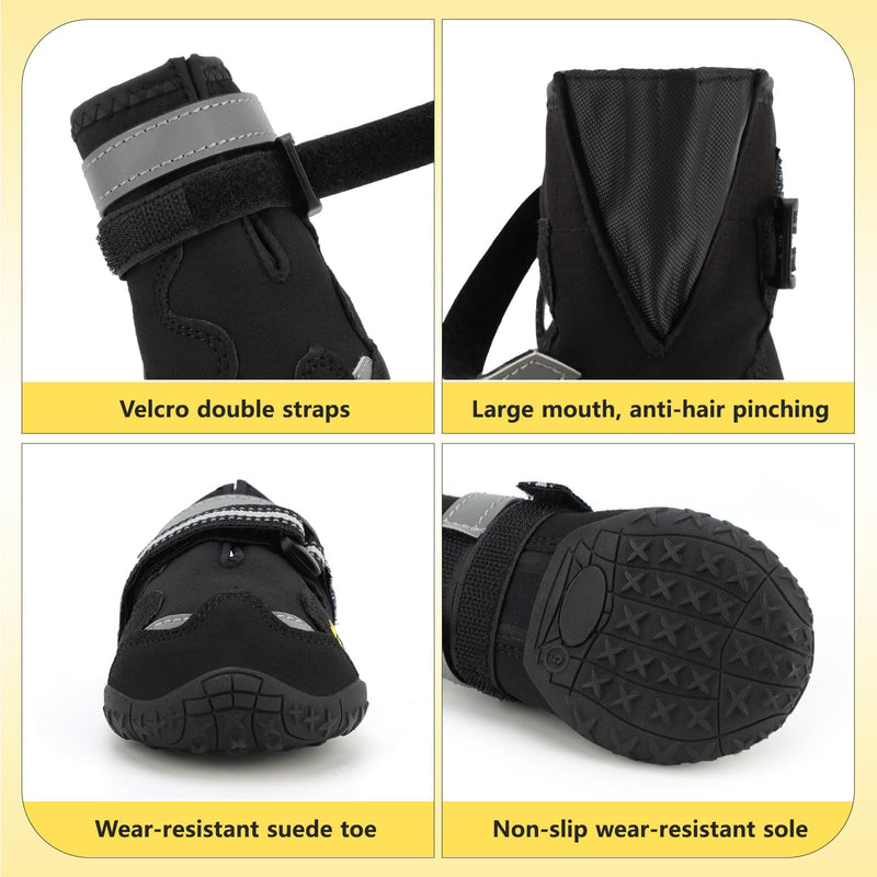 Dog Shoes for Large Dogs, 360°Anti Slip Medium Dog Boots & Paw Protectors Winter Snowy, Waterproof 4Pcs Dog Booties with Reflective Strips (Size 3: 1.97''x2.48''(W*L), Black) Size 3: 1.97''x2.48''(W*L) - PawsPlanet Australia