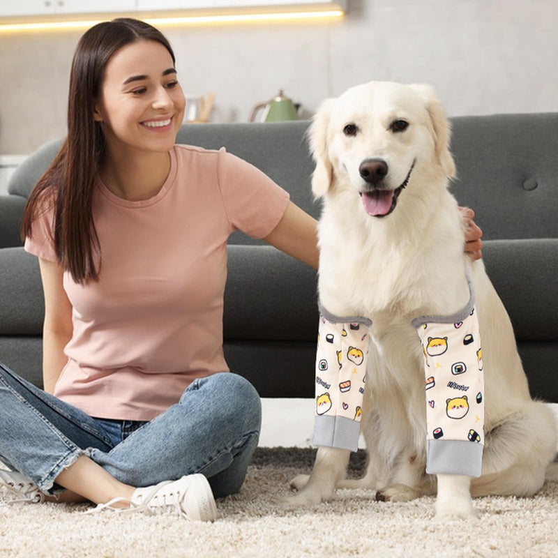 Dog Elbow Protector for Calluses, Adjustable Dog Elbow Pads Leg Sleeve to Prevent Licking Biting on Joints, Breathable Dogs Front Leg Brace Wound Cover for Small Medium Large Dogs Beige Sushi L