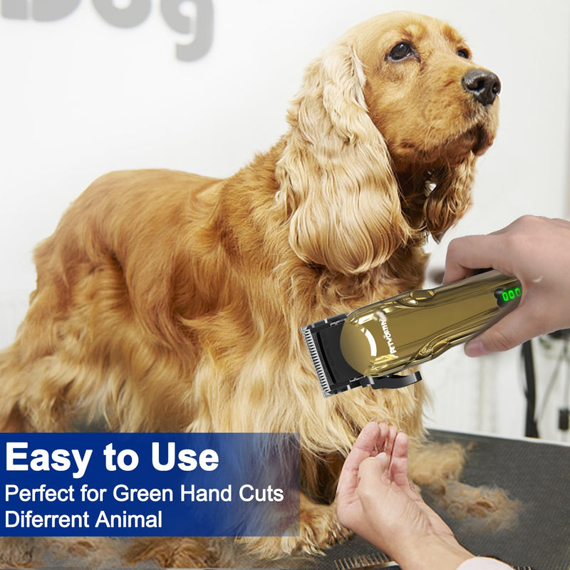 Dog Clippers for Grooming - Dog Grooming Kit for Heavy Thick Hair Coats Low Noise Dogs Shaver Clippers with Cloth Upgraded Professional Rechargeable Cordless Electric Quiet Plating Clippers Plating Gold - PawsPlanet Australia