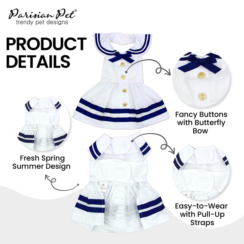 Parisian Pet Sailor Dog Dress - 100% Cotton Summer Clothes for Large Dogs Girl - Nautical Pet Apparel - Stylish Dog Outfit - Lightweight and Breathable Puppy Clothes - Cute Dresses for Dogs Sailor Dress L