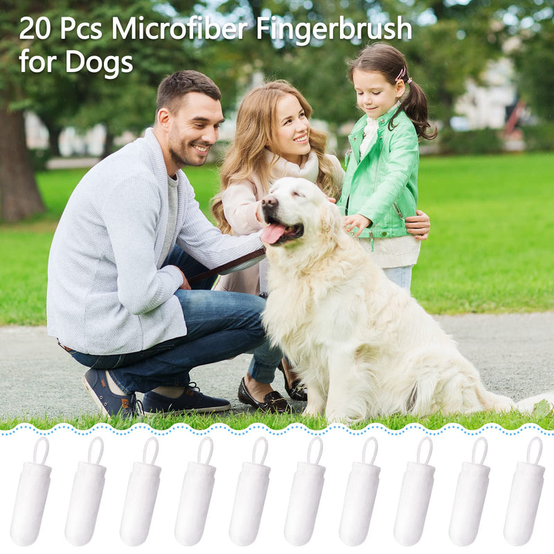 Chunful 20 Pcs Dog Fingerbrush Microfiber Full Soft Finger Toothbrush Pet Dental Finger Brush for Dog Cat Washable Teeth Cleaning Remove Plaque and Tartar