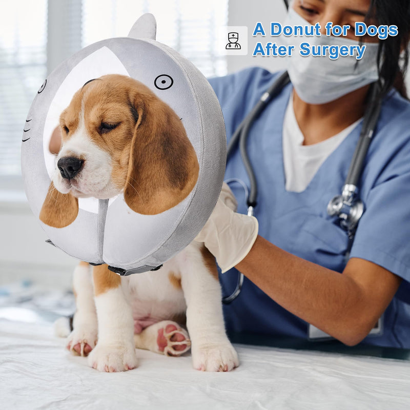 Dog Cone Inflatable Widen Dog Neck Donut Collar, Soft Cone Alternative After Surgery for Large Medium Small Dogs to Stop Licking, Shark, X-Large Grey Shark