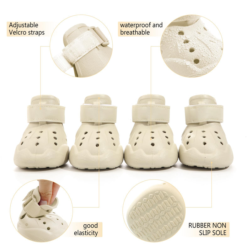 Dog Shoes, Dog Sandals for Hot Pavement, Non-Slip Waterproof Dog Booties for Winter Snowy Day and Summer, Adjustable Straps Easy-Clean Beach Outdoor Pet Boots Rugged Sole-4Pcs Beige Size 6:（2.56''x1.97'')(L*W) - PawsPlanet Australia