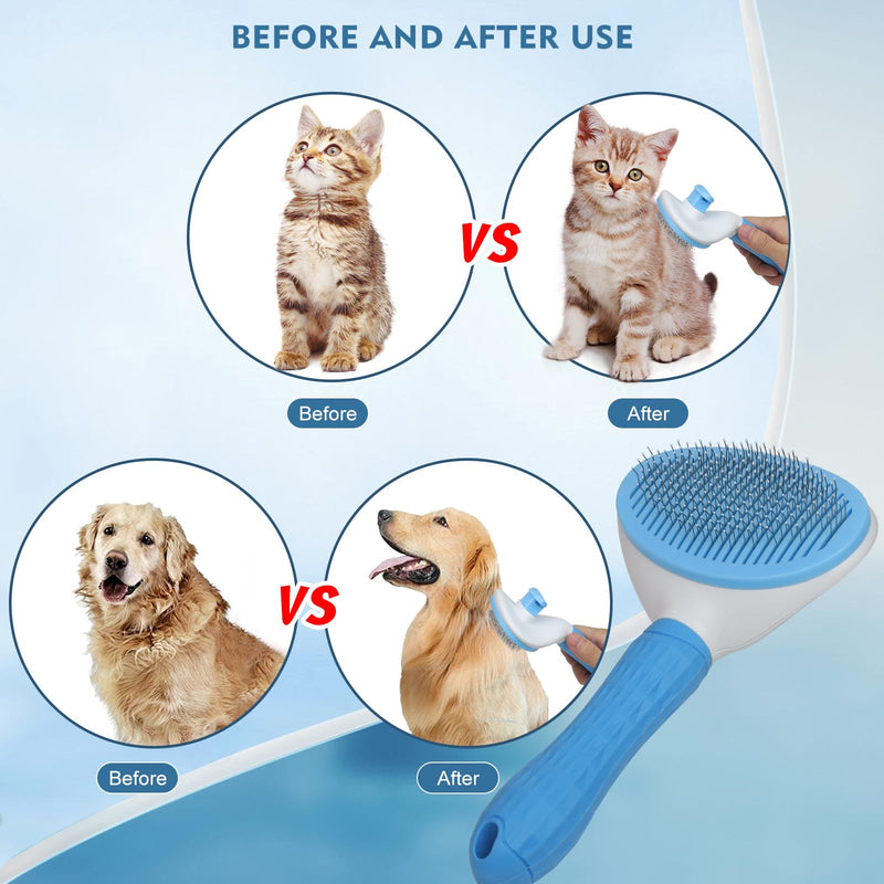 Dog & Cat Hair Brush, Self Cleaning Slicker Brush for Grooming Long & Short Haired Pets, Easy to Remove Loose & Tangles Undercoat, Suitable for All Breeds & Sizes, Promote Circulation - PawsPlanet Australia