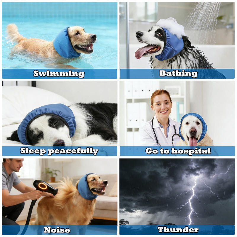2 Pcs Pet Ear Muffs and Grooming Gloves, Swimming Waterproof Dog Ears Caps, Wearable Glove Design Shampoo Scrubber for Cat, Dehairing Brush for Most Cats, Dogs (M) M