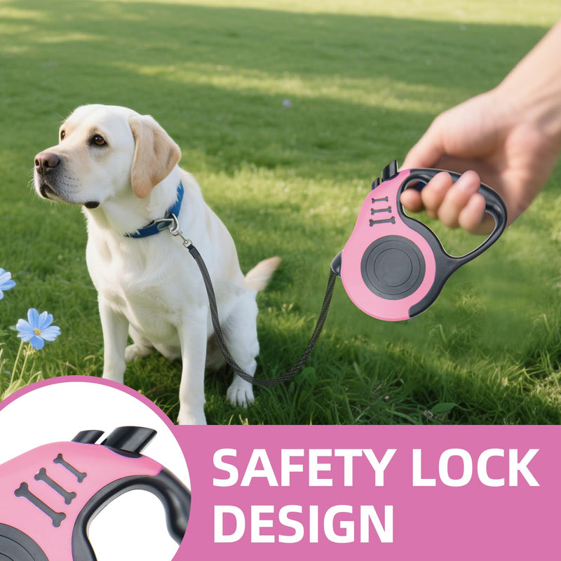 Retractable Dog Leash 10FT Sturdy, Easy to Operate, Ideal for Daily Walks, with Folding Bowl, Dispenser, Rubbish Bags, Fur Memorial Keychain, Great for Small and Medium Dogs(Pink) Pink - PawsPlanet Australia
