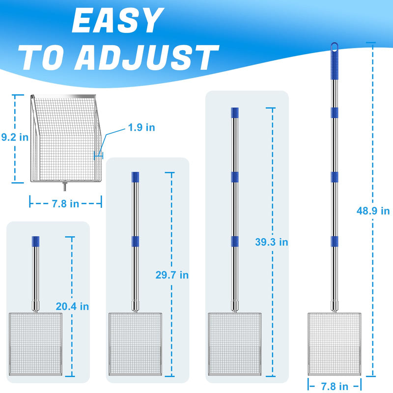 Chicken Poop Scooper, 304 Stainless Steel Shovel Head, 4-in-1 Chicken Litter Scoop with Handle for Chicken Coop & Pet Waste Cleaning, Multifunctional Litter Sifting Shovel(20 to 49") - PawsPlanet Australia