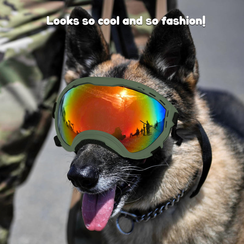 Dog Goggles,UV Protection Dog Sunglasses for Medium-Large Breed,Dogs Eye Protection with Adjustable Strap (Army Green) Army Green