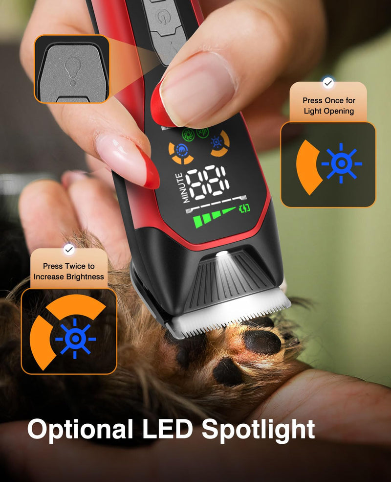 Cordless Electric Hair Clippers for Large Pets,Two-Speed Quiet Strong Motor Dog Grooming Kits with Wide Stainless Steel Blade for Thick Coats Dogs,LGL 066R Red
