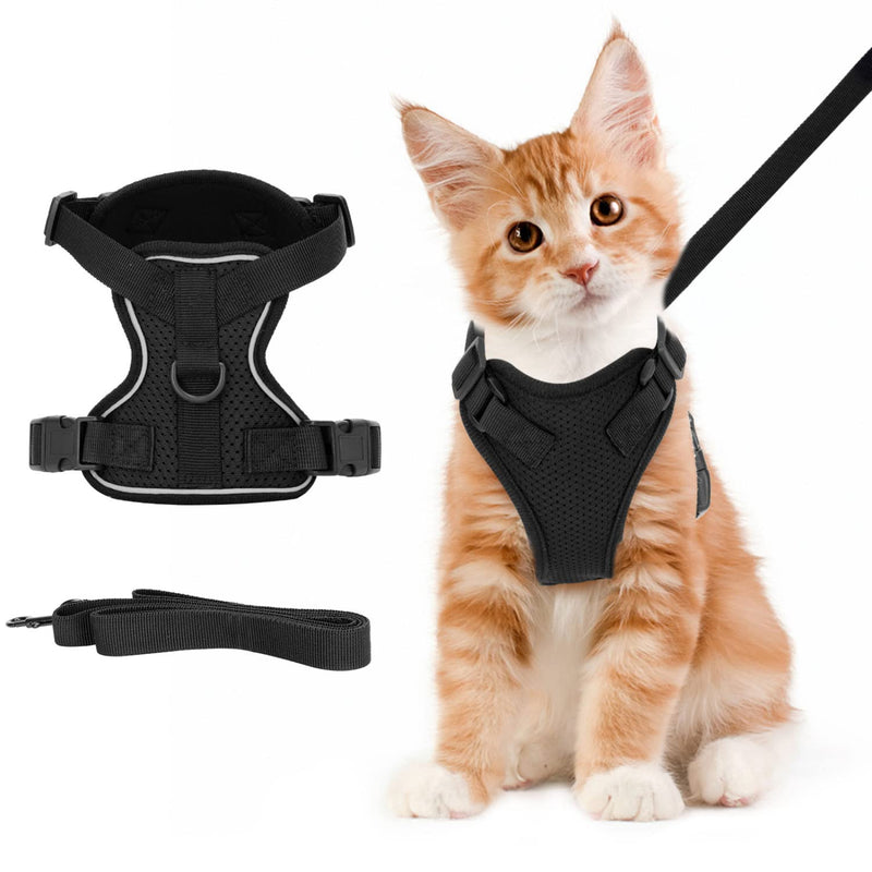 Cat Harness and Leash, Nobleza Reflective Adjustable Vest Harness with Soft Breathable Air Mesh, No Pull Walking Escape Proof Harness and Leash Set for Growing Kittens, Cats, Puppies Outdoor Usage Black S