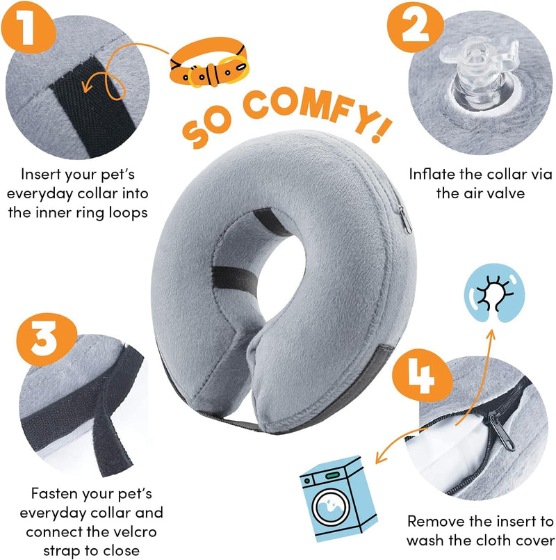 Protective Inflatable Collar for Dogs and Cats - Soft Pet Recovery Collar Does Not Block Vision E-Collar, Soft Protective Cone for Dogs After Surgery (Gray, [Neck:10"-14"] Medium) Gray - PawsPlanet Australia