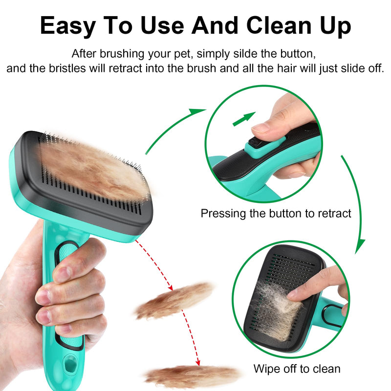 Dog Brush, Self Cleaning Slicker Dog Brush for Shedding & Grooming Short or Long Haired Cats, Furminator for Pets, Green Aqua Green 1 PCS
