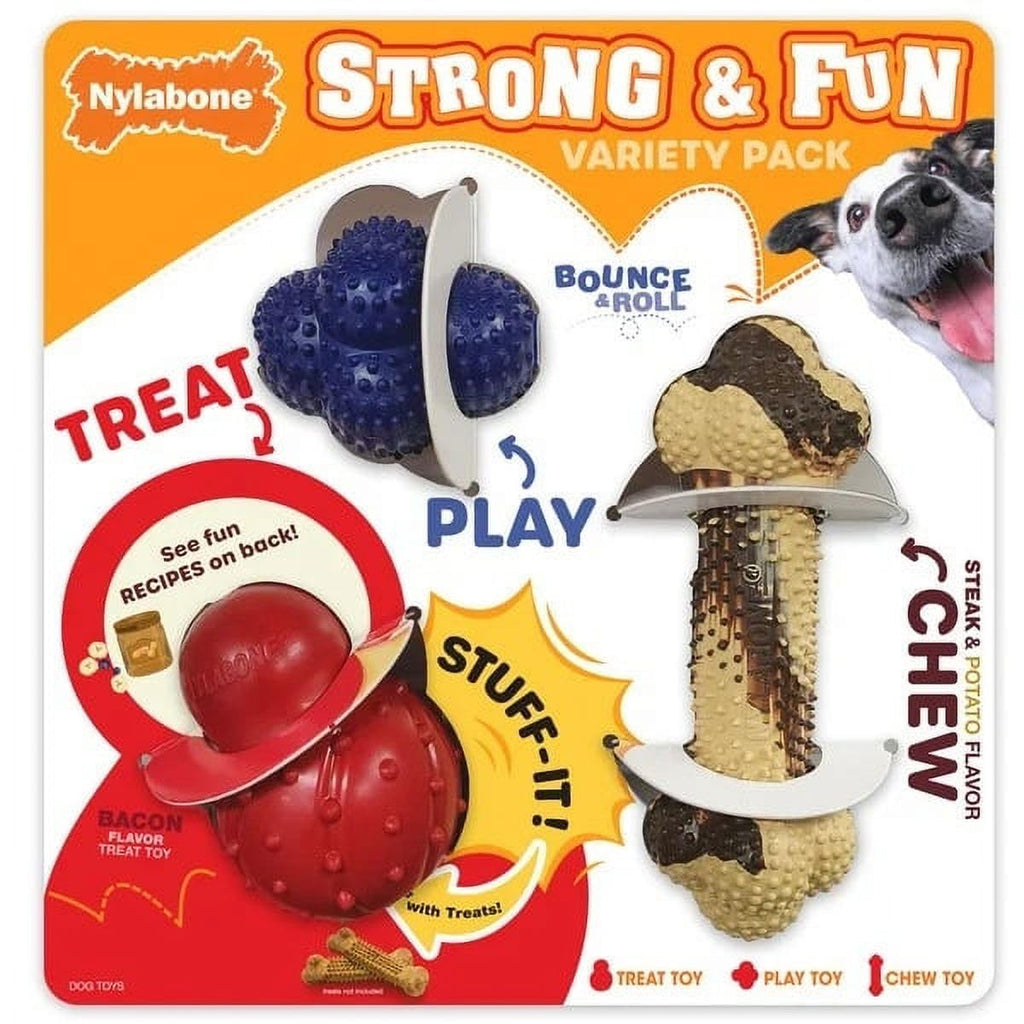 Nylabone Super Tough Rubber Strong and Fun Chew Toy Variety Pack 3 Count - PawsPlanet Australia