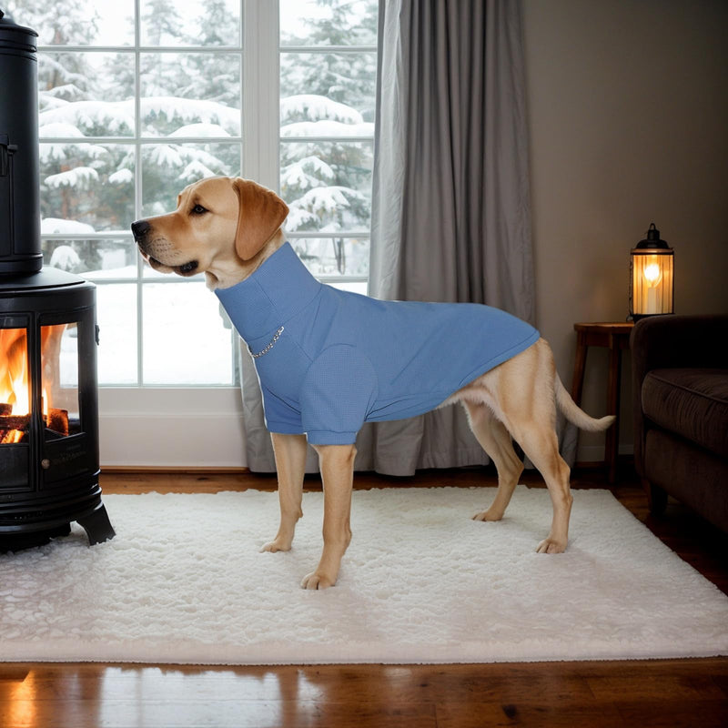 Turtleneck Dog Shirt, Cozy Dog T-Shirt Waffle Dog Clothes Warm Dog Sweatshirt Stretchy Pullover Sweater for Small Medium Large Dogs 2XL Light Blue - PawsPlanet Australia