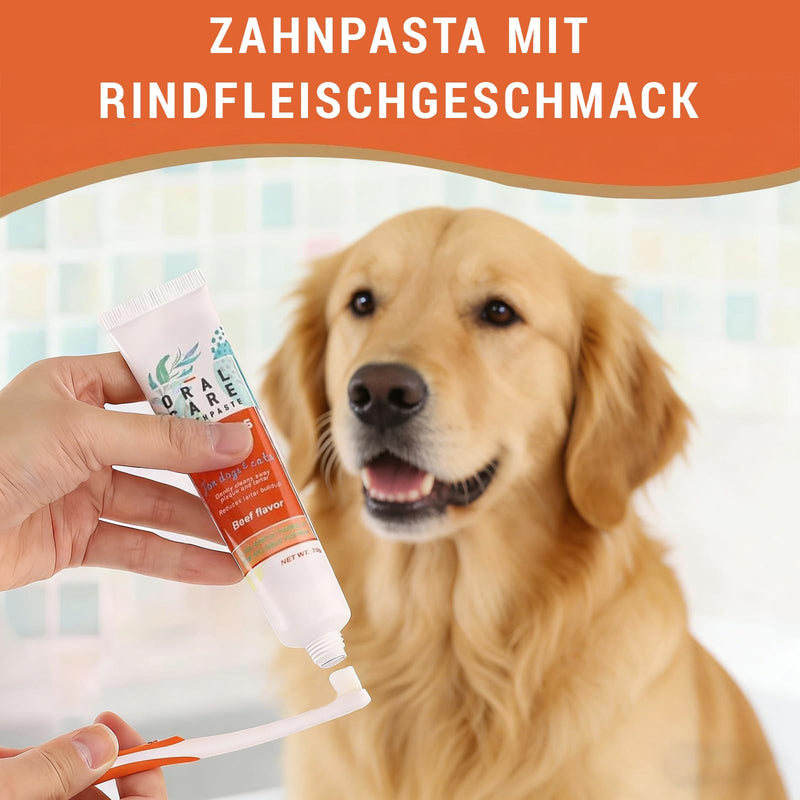 2-Piece Dog Dental Care Set, Dog Toothpaste Against Bad Breath and Tartar, Dental Care for Dogs and Cats, Removes Plaque and Bad Breath