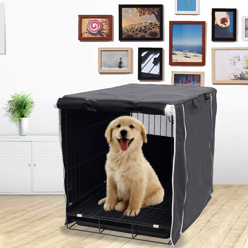 Dog Crate Cover for Wire Crates Kennel 2 Doors Heavy Duty Waterproof Windproof Soundproof Pet Cage Cover Home Decoration - Cover only - Dark Grey - Fits 24 Inch Crates 24.0"L x 17.0"W x 19.0"H - PawsPlanet Australia