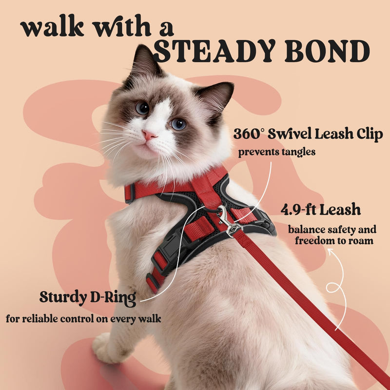 rabbitgoo Cat Harness and Lead Set, Escape Proof Kitten Harness with Leash, Metal Ring, Lightweight Soft, Reflective Adjustable Vest for Small Cat Walking Travel XS (Pack of 1), Black & Red XS (Pack of 1)