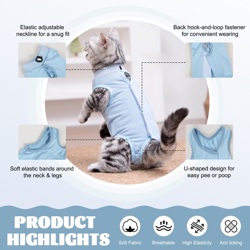 Cat Surgery Recovery Suit, Kitten Anti Licking Onesie for Female Spay Male Neuter, Soft Breathable Surgical Bodysuit, Post Operative Shirt for Abdominal Wound E-Collar & Cone Alternative Blue M