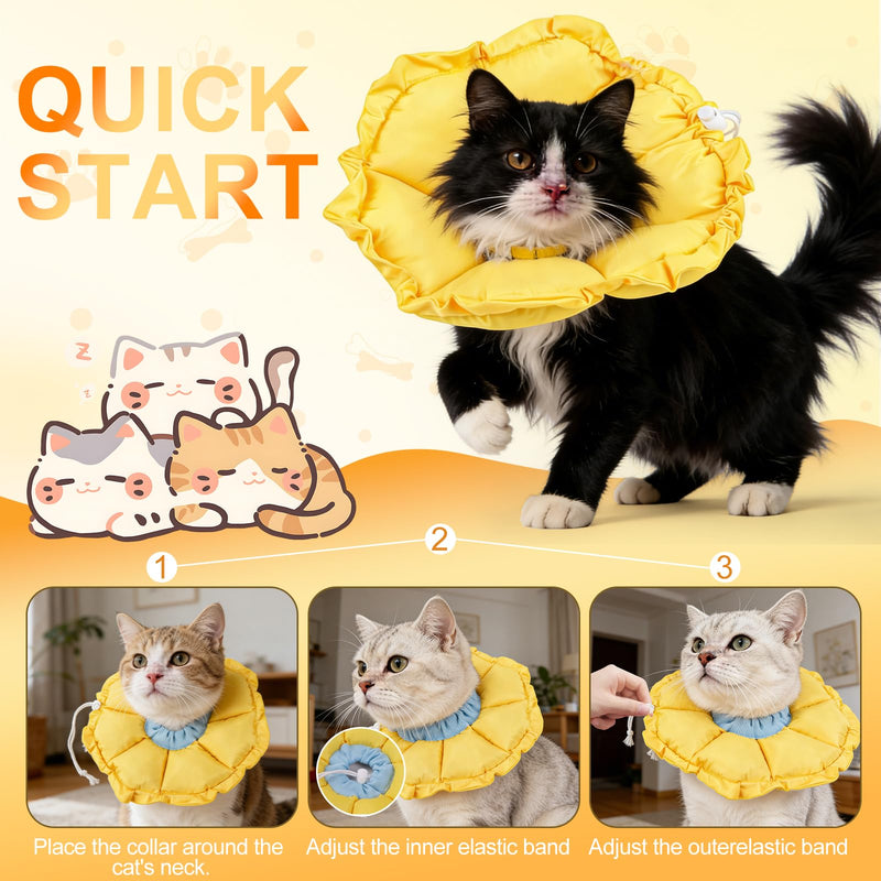 Cat Cone Collar Soft, Adjustable Waterproof Cat Cones to Stop Licking, Lovely Sunflowers, Recovery Collars for Rehabilitation Wound Healing Pet Recoverycollar