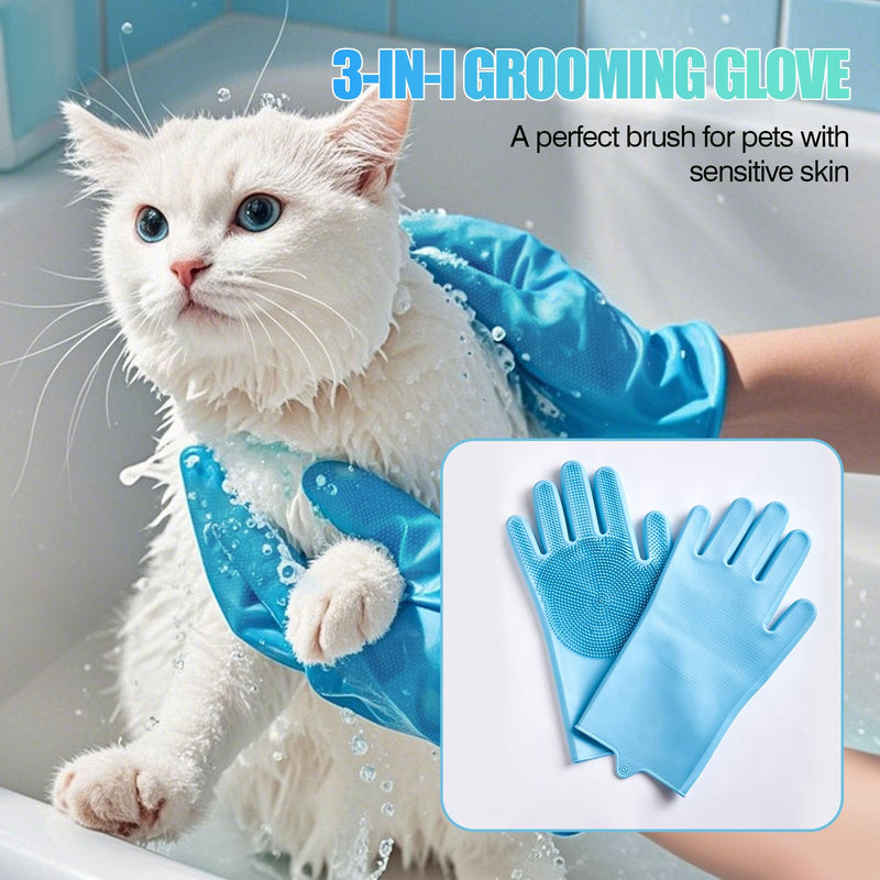 4-Piece Rubber Pet Grooming Kit for Dogs and Cats - Gentle Deshedding Brush & Massage Gloves, Suitable for Short & Long Hair, Bathing and Shedding Tool（3 * Blue+Green） - PawsPlanet Australia