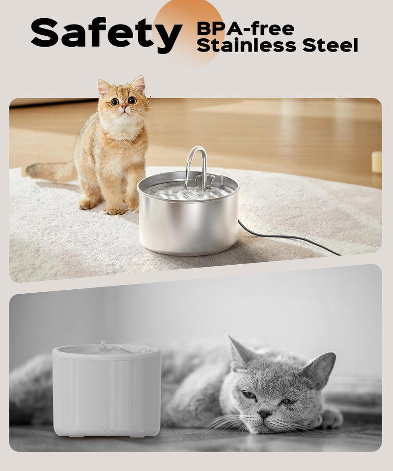 Stainless Steel Cat Water Fountain: Pet Fountains Indoor Metal Automatic Dispenser Cat Waterer Bowls Dog Faucet Bottle Pets 24/7 Running Watering for Drinking Quiet Pump with 1 Filter S5 Fountain - PawsPlanet Australia
