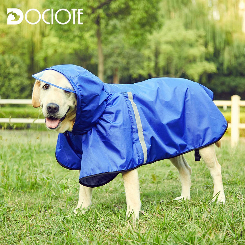 Dog Rain Jacket Raincoat with Adjustable Belly Strap and Leash Hole - Hoodie with Reflective Strip - Waterproof Slicker Lightweight Breathable for Medium Large Dogs - Easy to Wear, Blue 6XL 6XL (Back: 31")