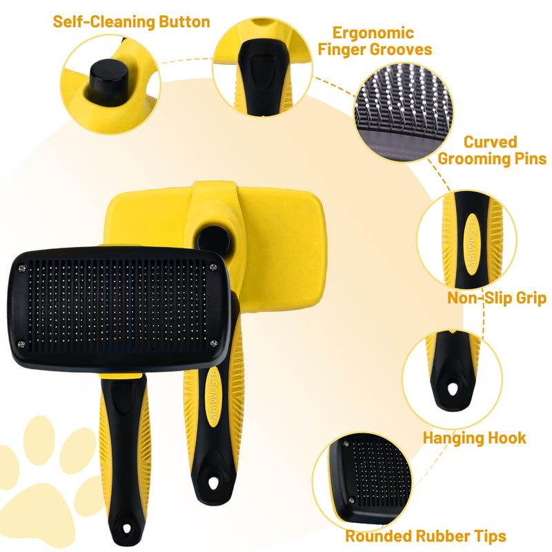 Large Self Cleaning Deshedding Brush for Dogs & Cats - One Button Hair Release Grooming Tool, Gentle Massage Brush for Long and Short Hair (Yellow) Yellow - PawsPlanet Australia