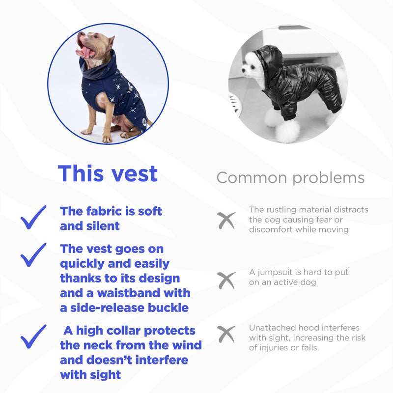 Winter Dog Vest for Medium Large Dogs 4XL – Lined Dog Coat with Quick Fastex Buckle, High Stand Collar with Collared Snood, Elastic Waist, Leash & Harness Opening (Chest 25.59–29.52”, Length 19.68”) 4XL: Chest 25.59-29.52'', Length 19.68''